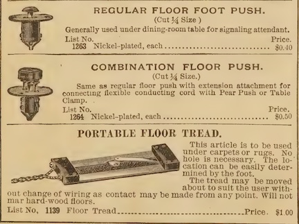 A picture from an old catalog of service bells you would push with your foot.