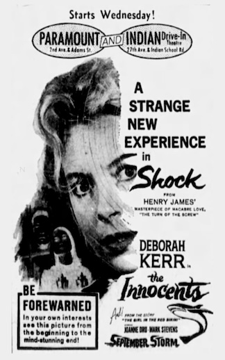 A newspaper ad for the movie, The Innocents, from February 1962.