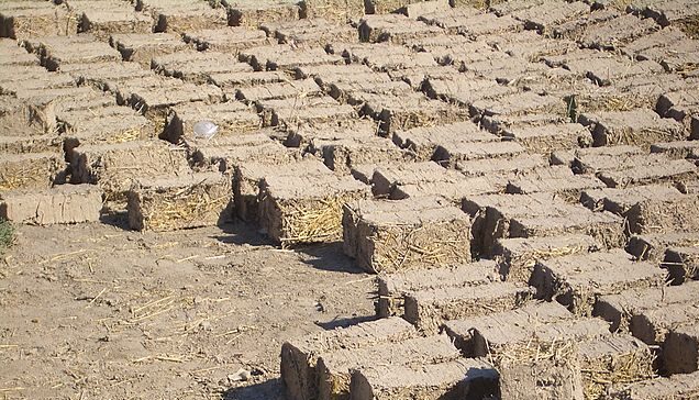 Adobe bricks drying in the sun.