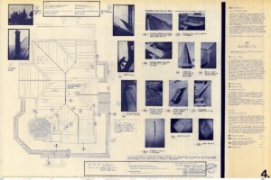 A scan of architectural plans for the repair and restoration of the Rosson House roof, dated to the late 1970s.
